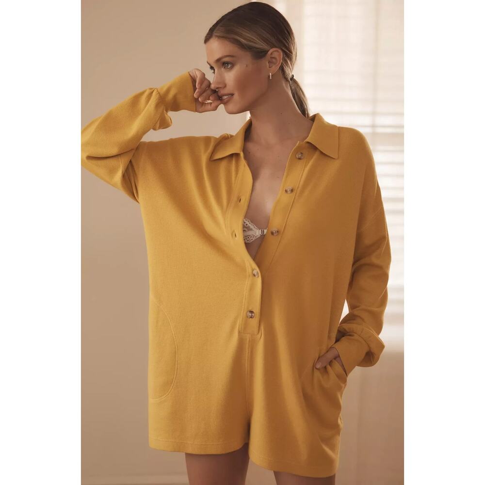 Anthropologie Waffle Cocoon Mango Yellow Romper XXS